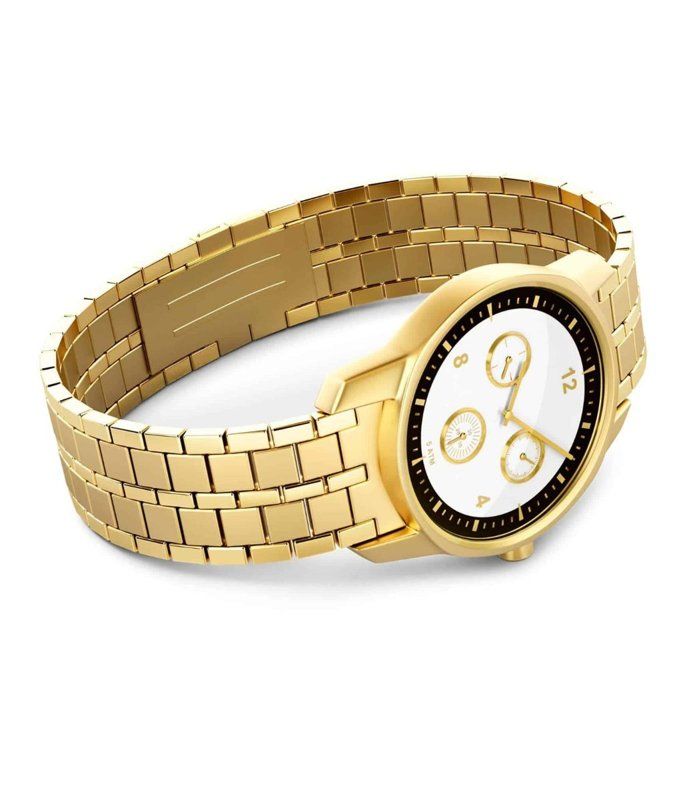 Gold wristwatch cut out on white with a soft natural shadow